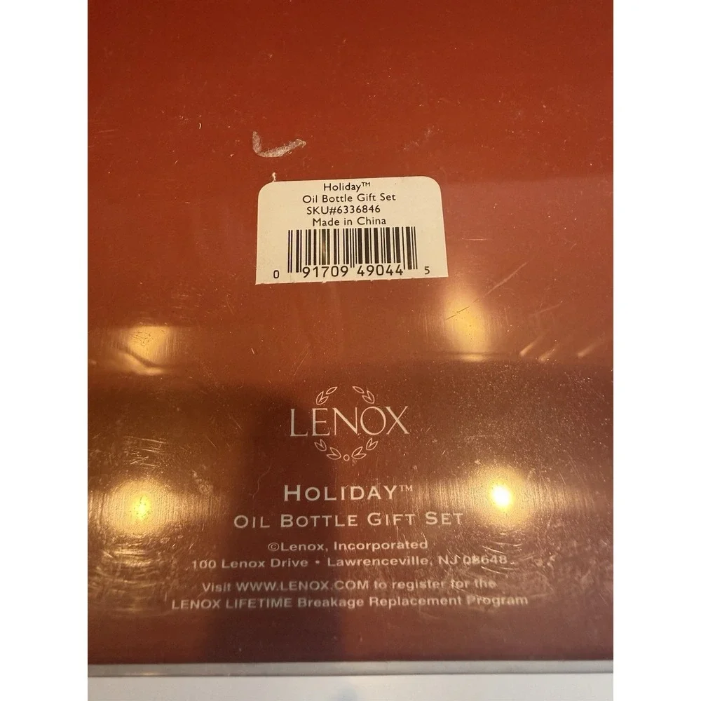 Lenox Holiday Oil Bottle Gift Set NIB Holly Cruet 4 Dipping Dishes Christmas
